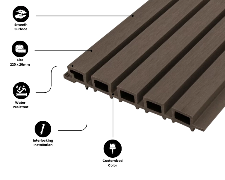 Chocolate-brown fluted wall cladding