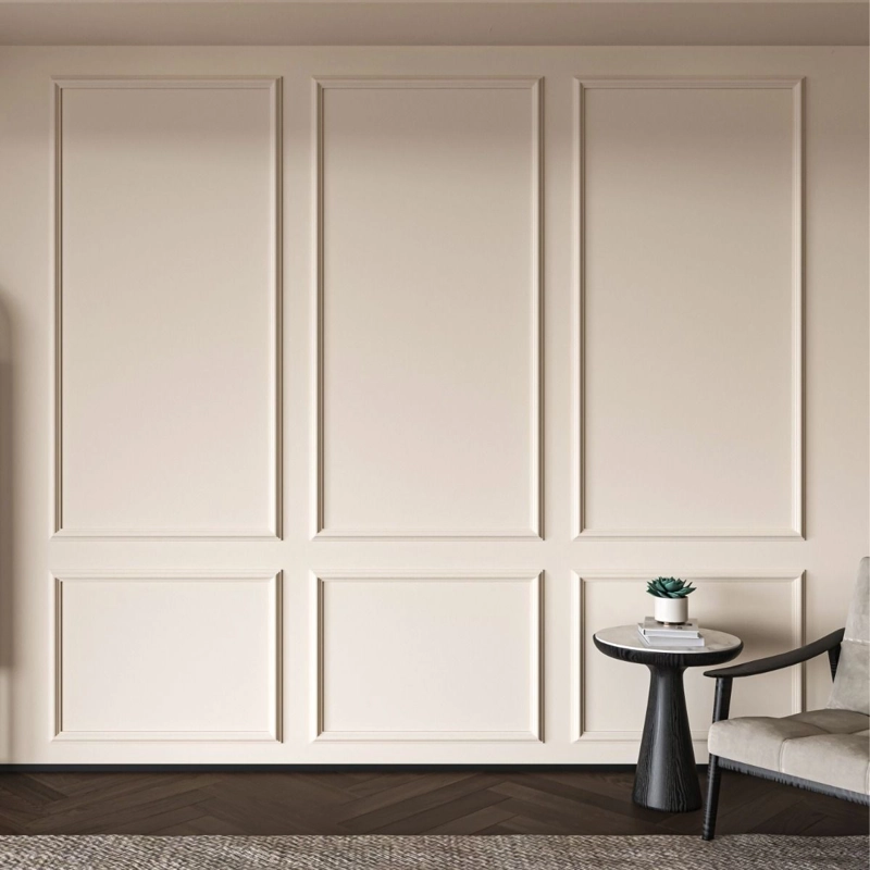 Classic cream wall with decorative picture frame molding