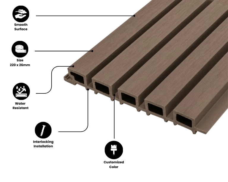 Coffee-brown fluted wall cladding