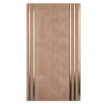 Light oak geometric wall panel with gold trim.