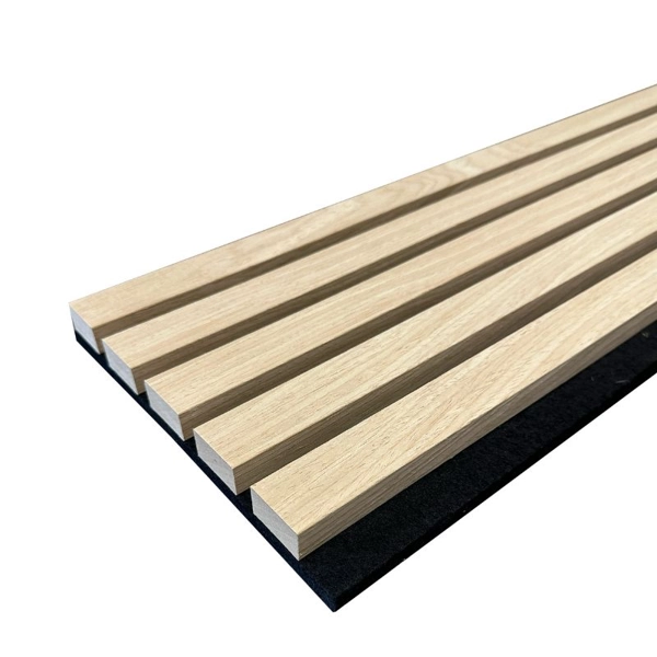 Perspective view of a wood slat acoustic wall panel